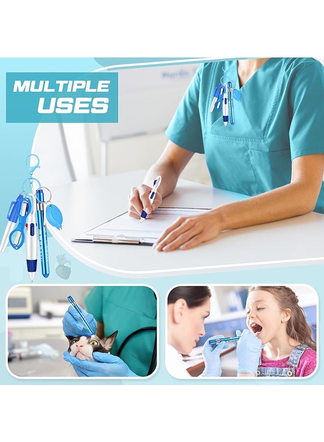 Wffo 6 Pcs Nurse Pen Set Include Permanent Marker Pen Retractable Ballpoint Pen Keychain Clip Foldable Scissors Lights LED Flashlight Keychain for Nurse Accessories(Blue) - Image 4